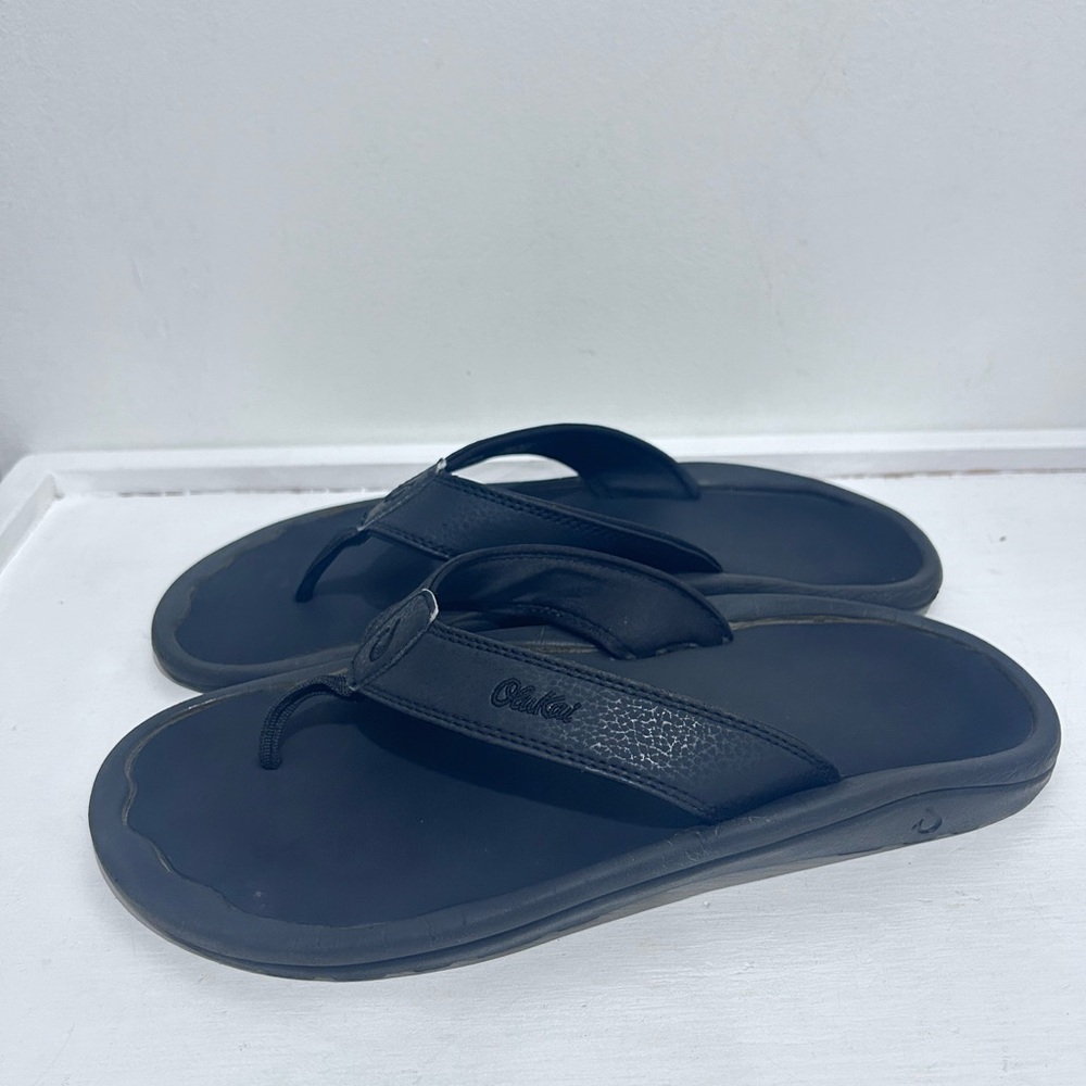 OLUKAI Ohana Men’s  Beach‎ Sandals Flip Flops Men's Black Flip Flops Size 11